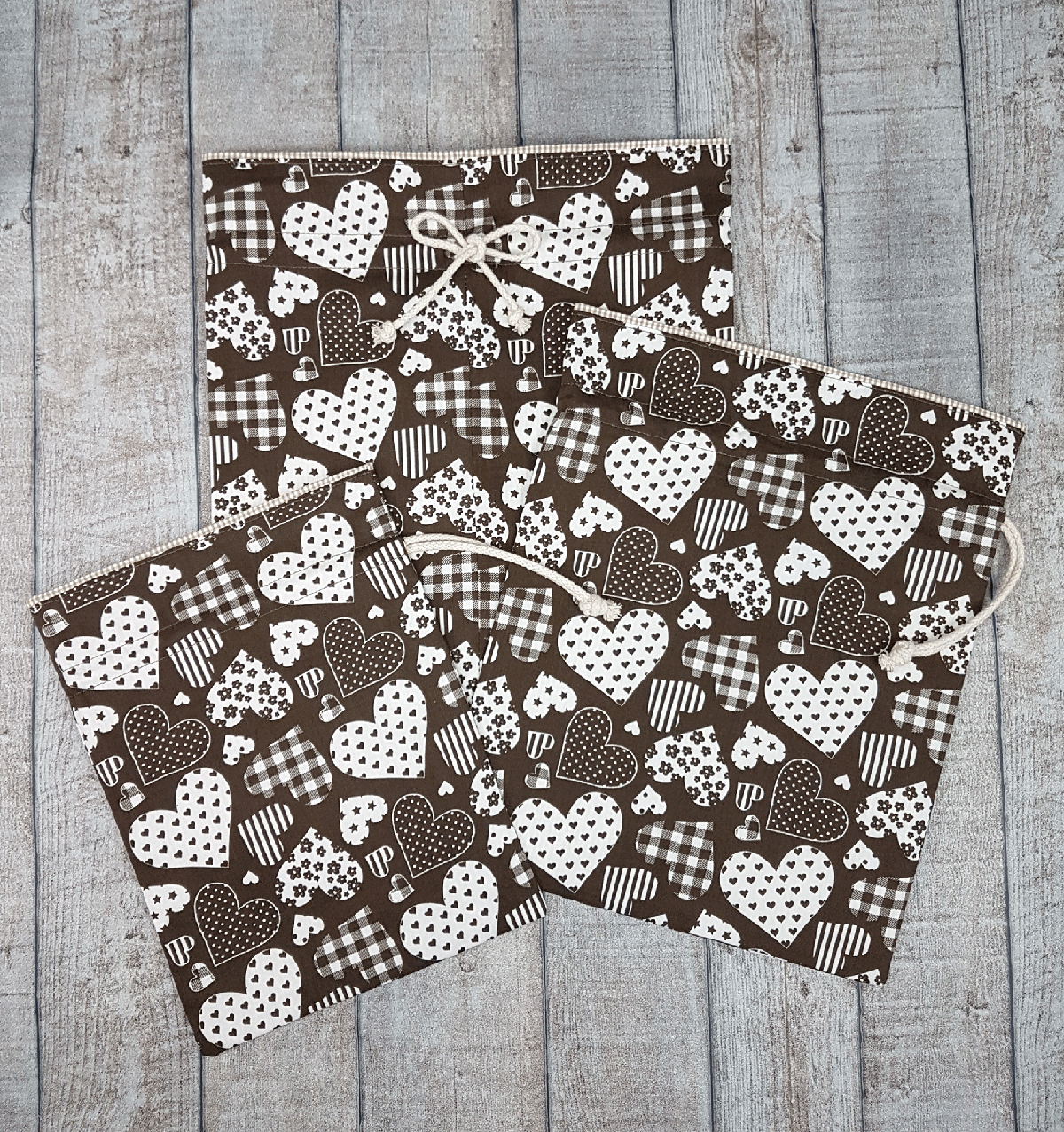 Drawstring Gift Bags Brown (set of 3)