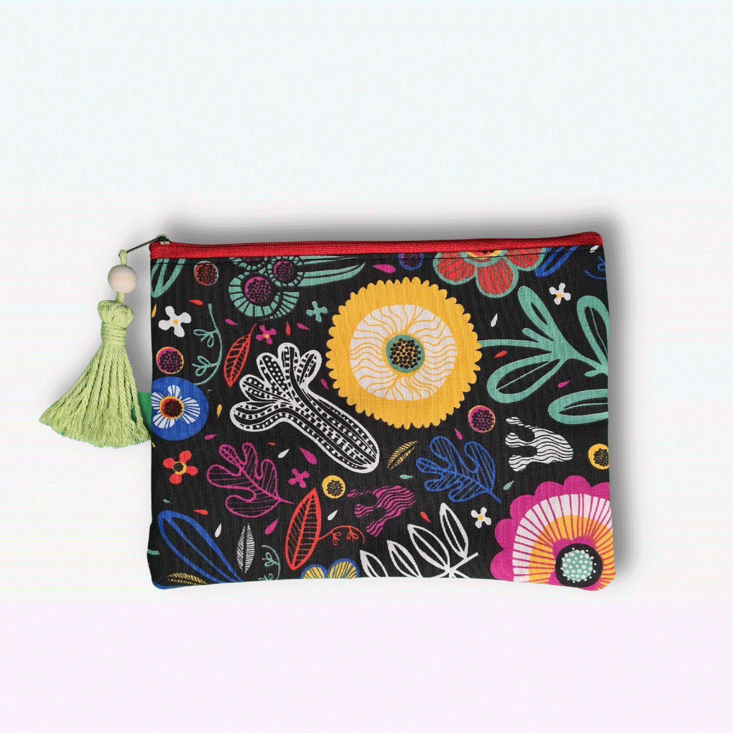 Flowered Black Print Cosmetic Bag