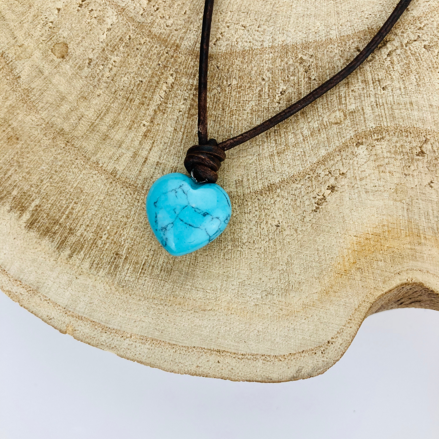 Leather Choker Necklace with Natural Turquoise Heart Pendant