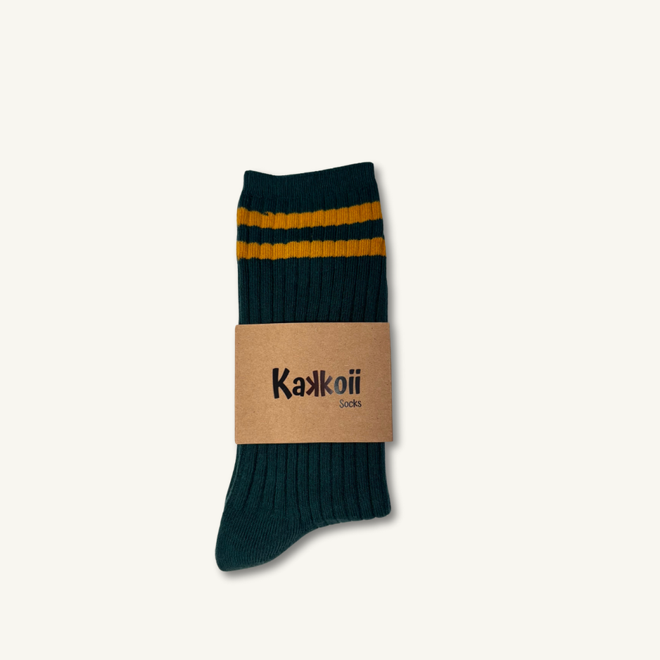 Long Two Stripe Socks in Forest Green