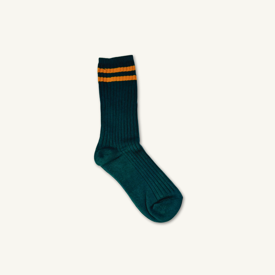 Long Two Stripe Socks in Forest Green