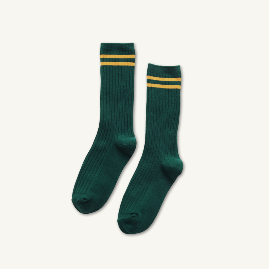 Long Two Stripe Socks in Forest Green