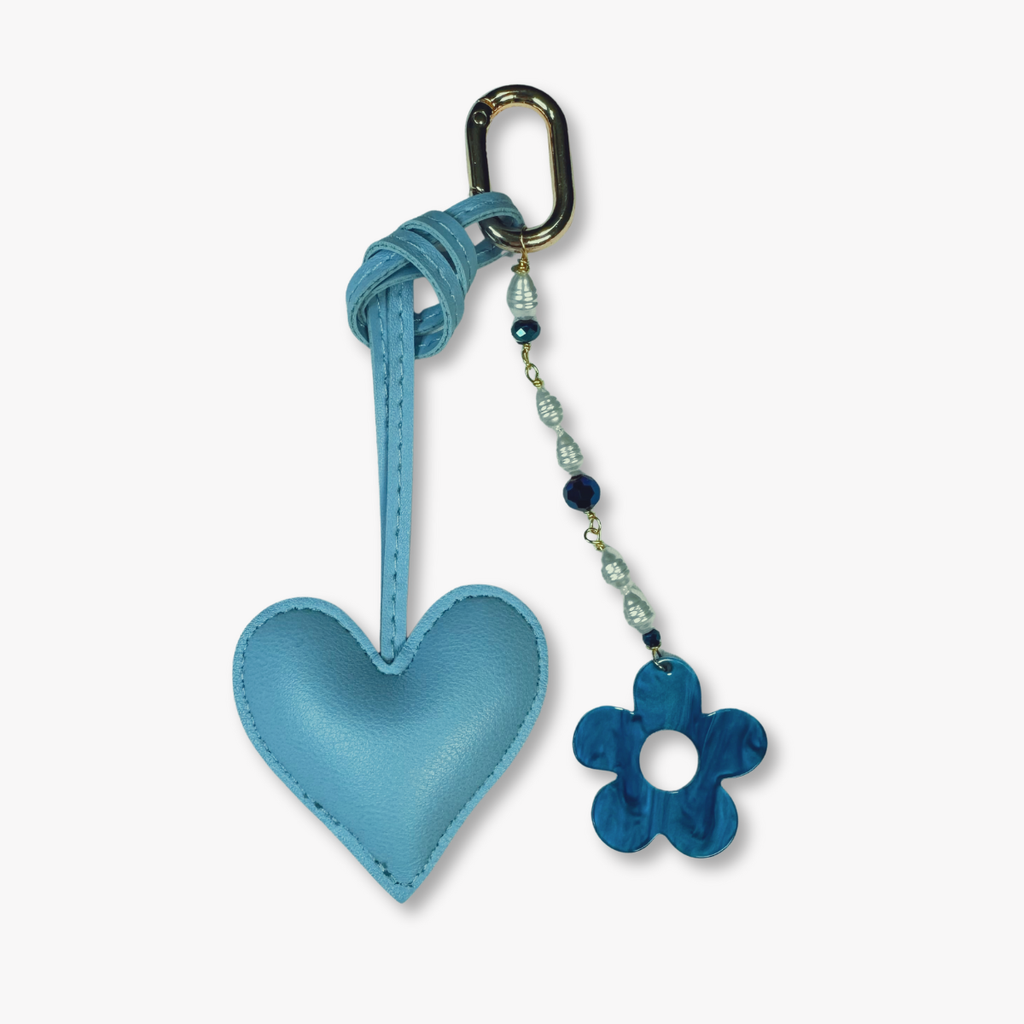 Blue Heart Flower Bag Charm
