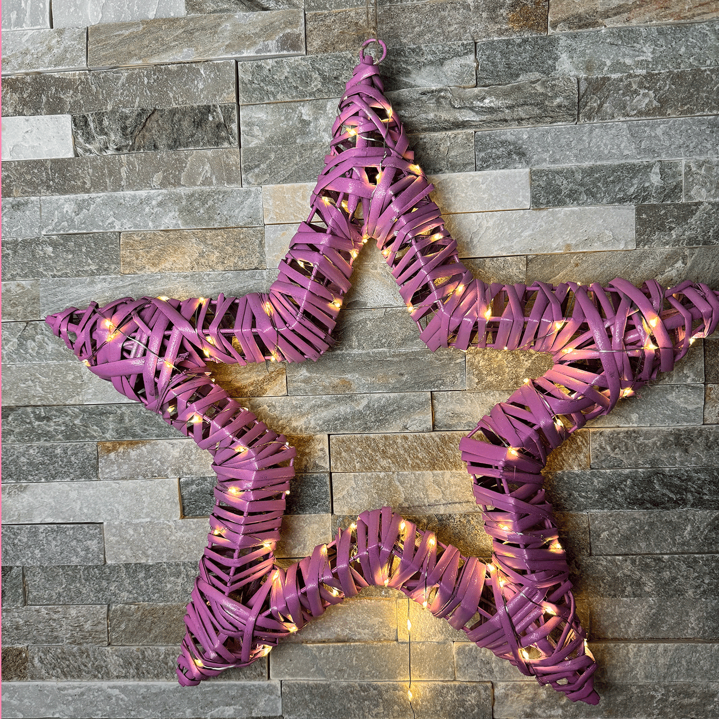 Pink Rattan Christmas Star with LED Lights