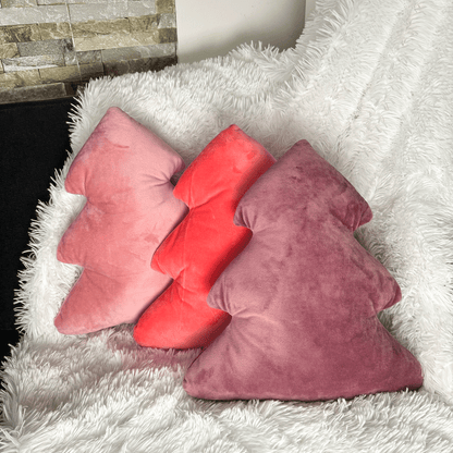 Dark Old Pink Christmas Tree Shaped Pillow