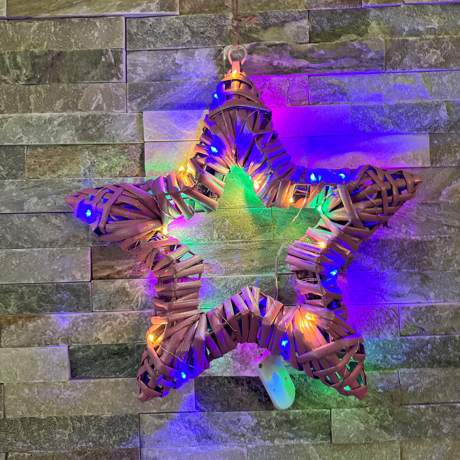 Pink Rattan Christmas Star with LED Lights