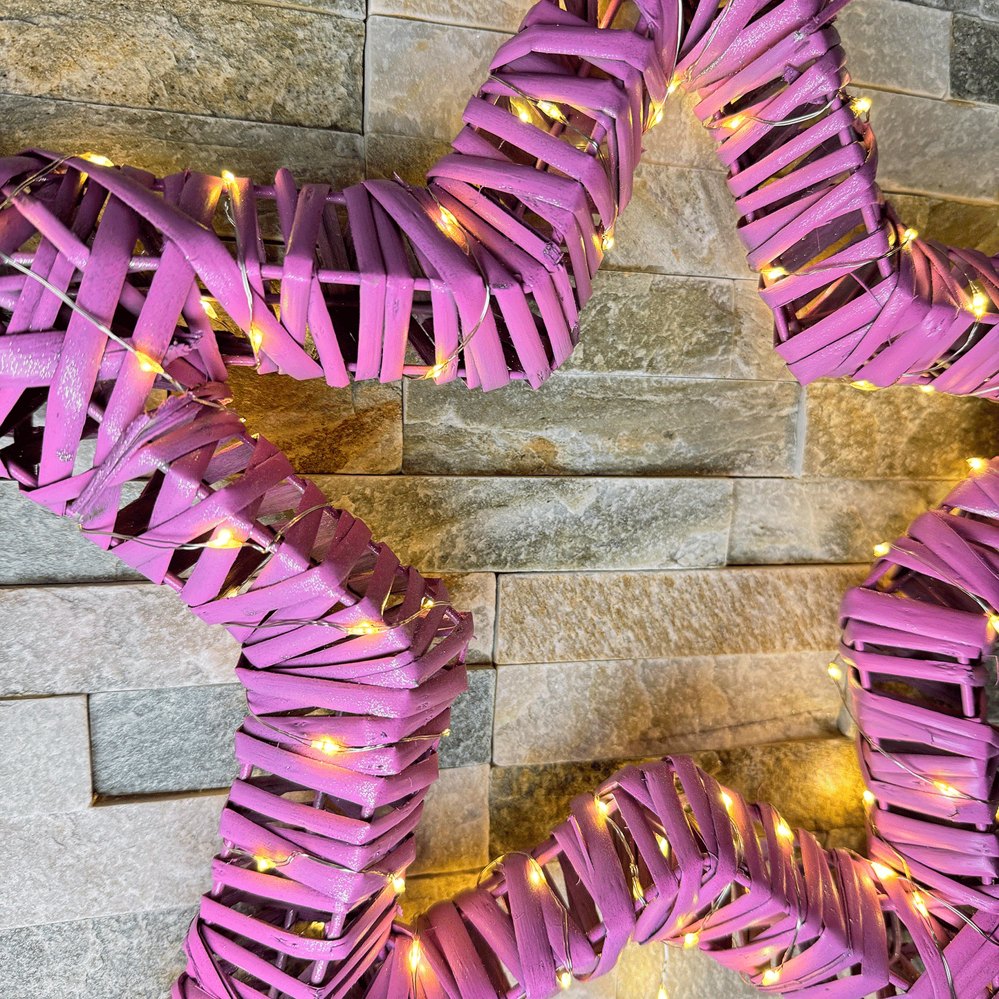 Pink Rattan Christmas Star with LED Lights
