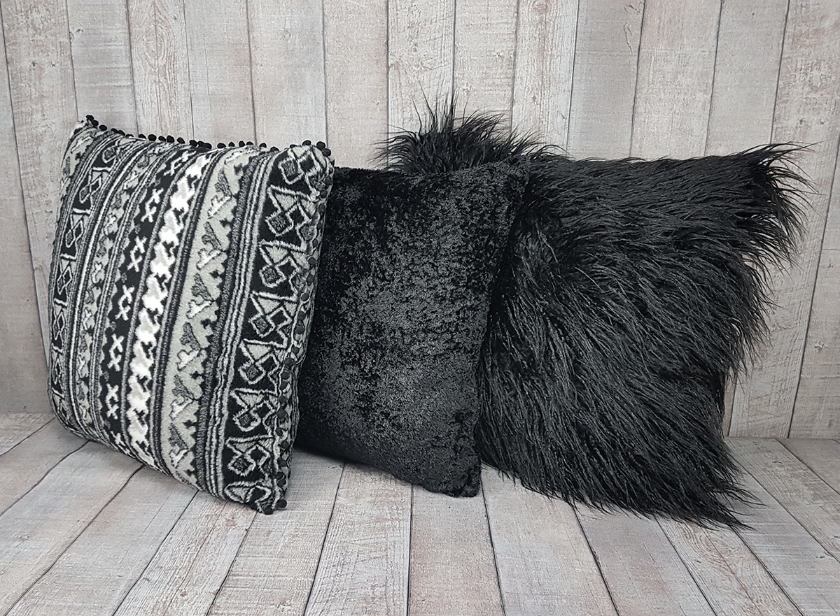 Black Knitted Teddy Fur Cushion Cover 45x45