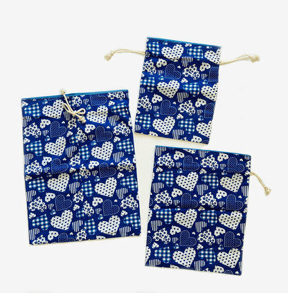 Drawstring Gift Bags Blue (set of 3)