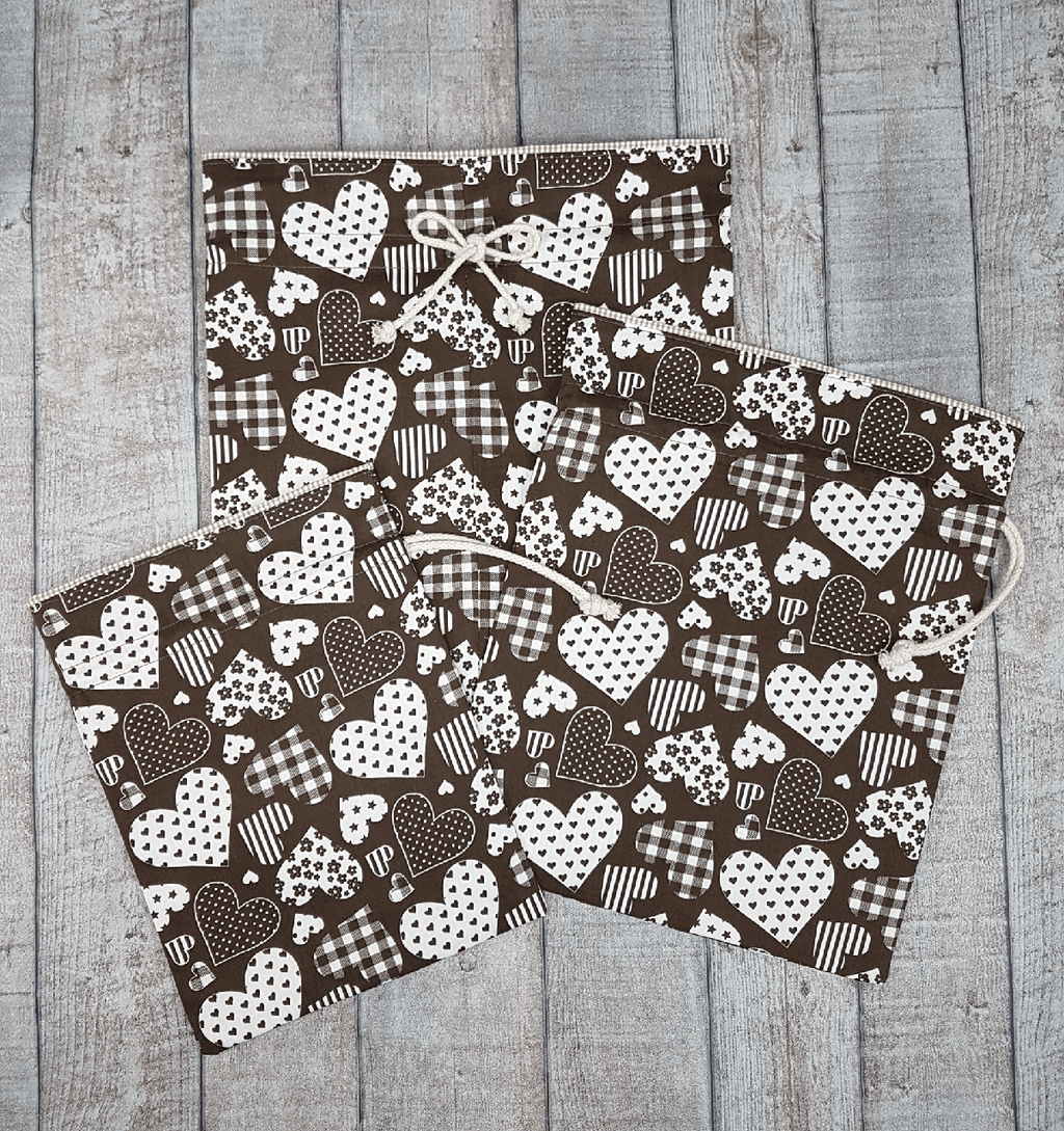 Drawstring Gift Bags Brown (set of 3)