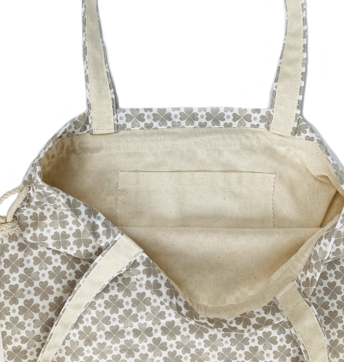 Print Drawstring Tote Bag Taupe