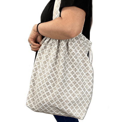 Print Drawstring Tote Bag Taupe