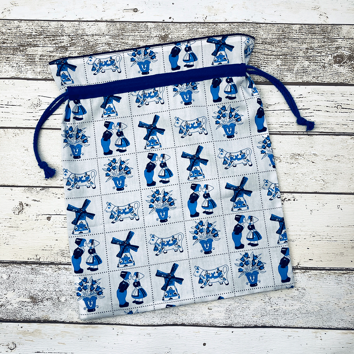Fabric Gift Bag Delft Blue Print Cow