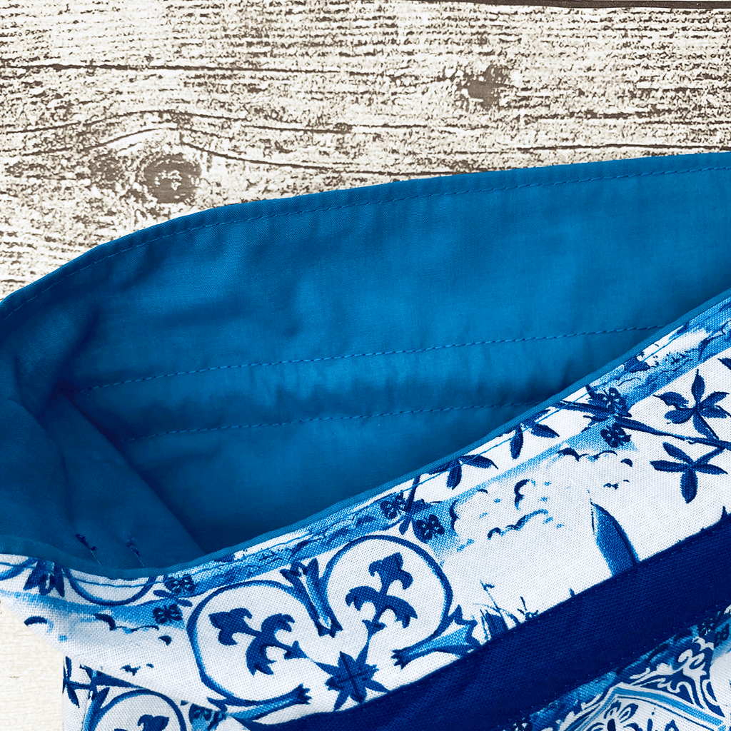 Fabric Gift Bag Delft Blue Print Tiles