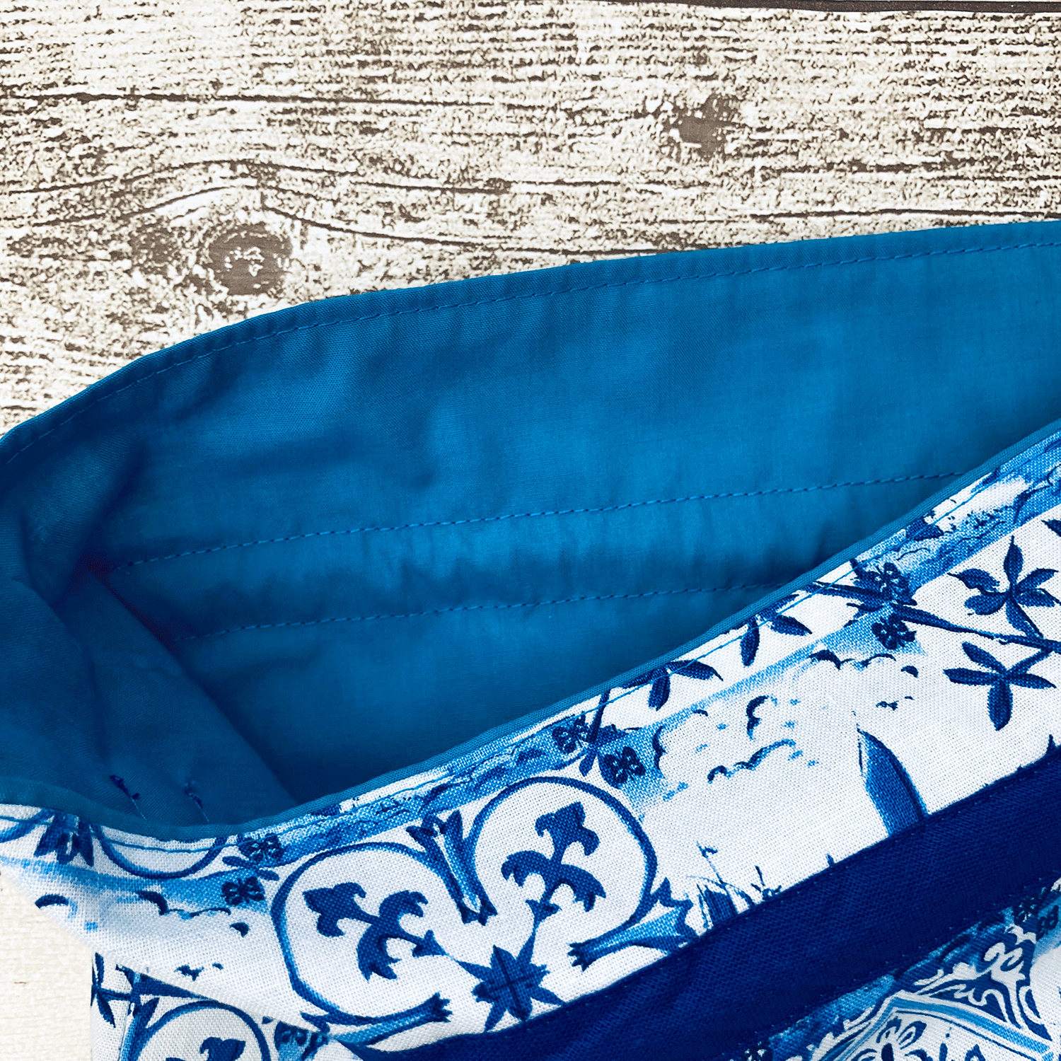 Fabric Gift Bag Delft Blue Print Tiles