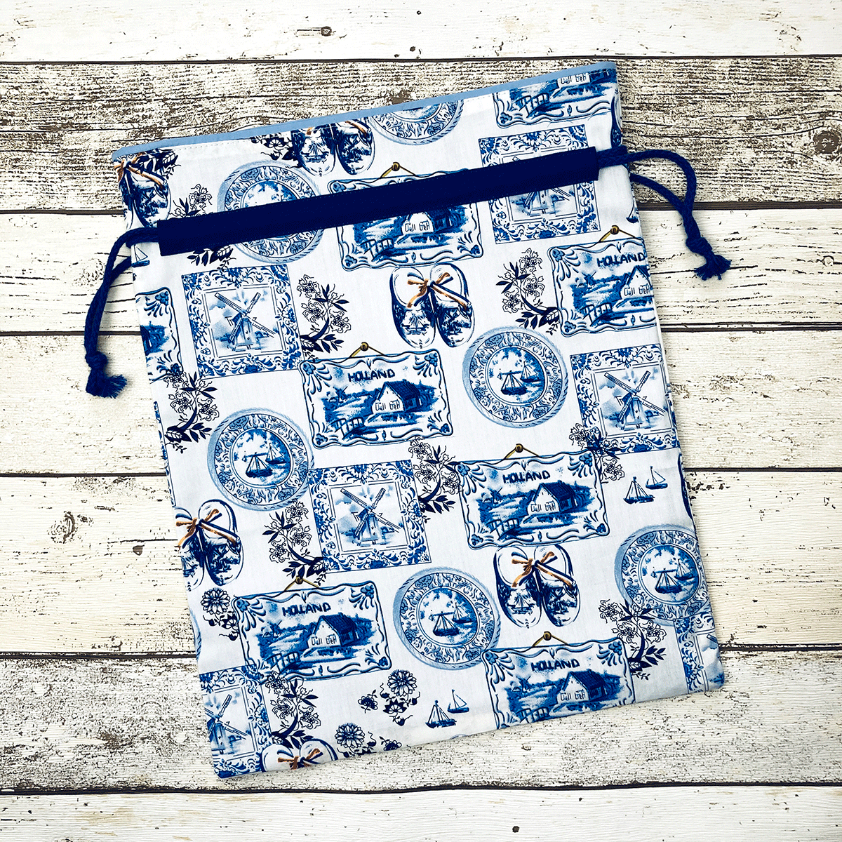 Fabric Gift Bag Delft Blue Print Windmill