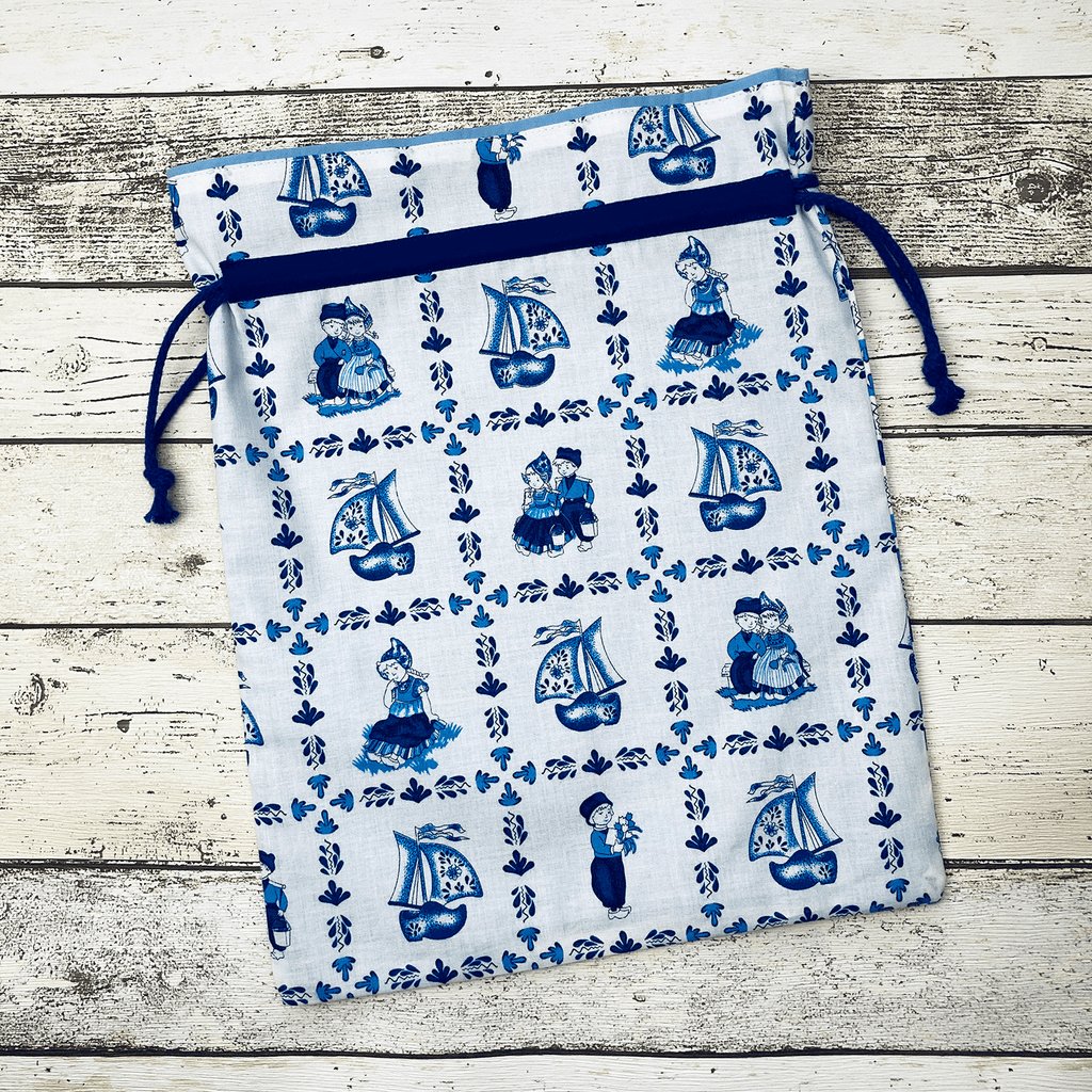 Fabric Gift Bag Delft Blue Print Clogs