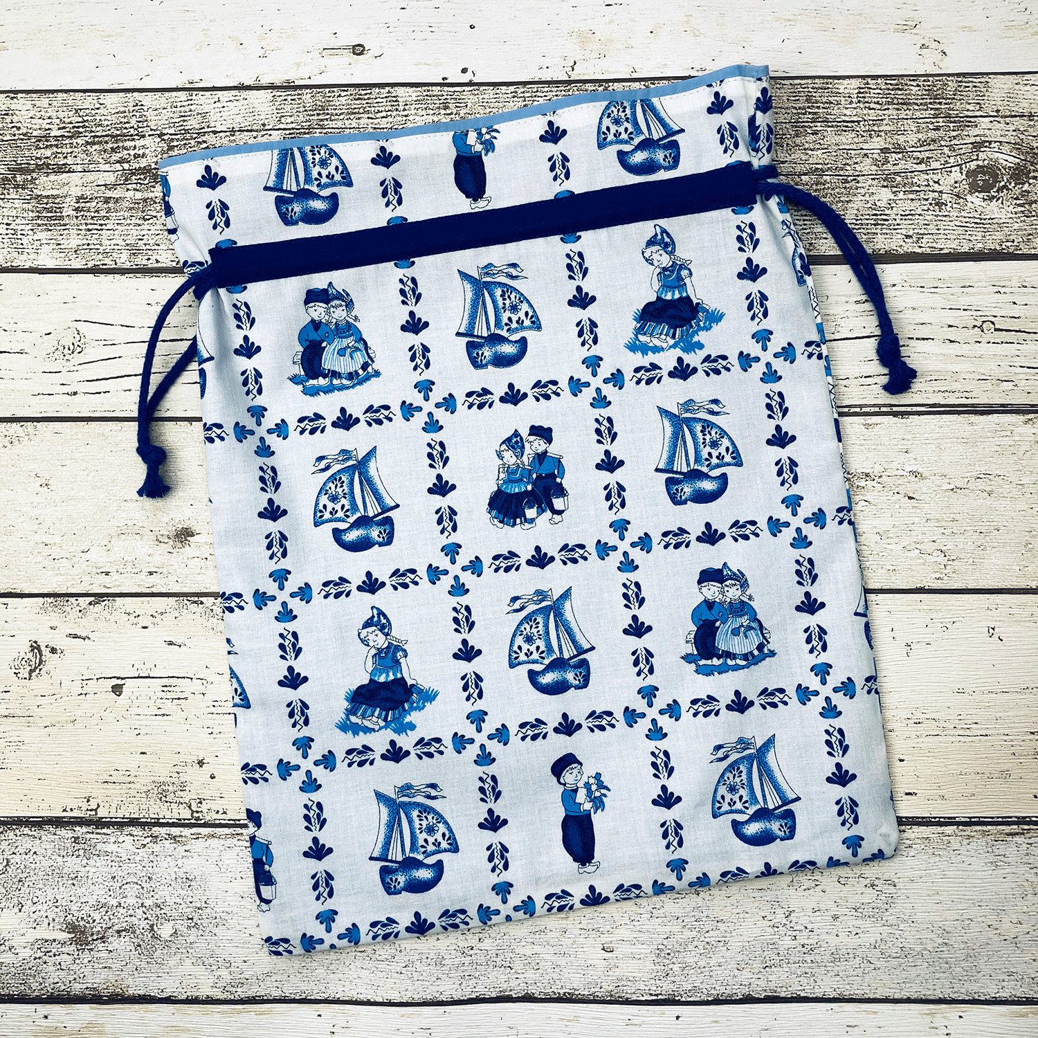 Fabric Gift Bag Delft Blue Print Clogs
