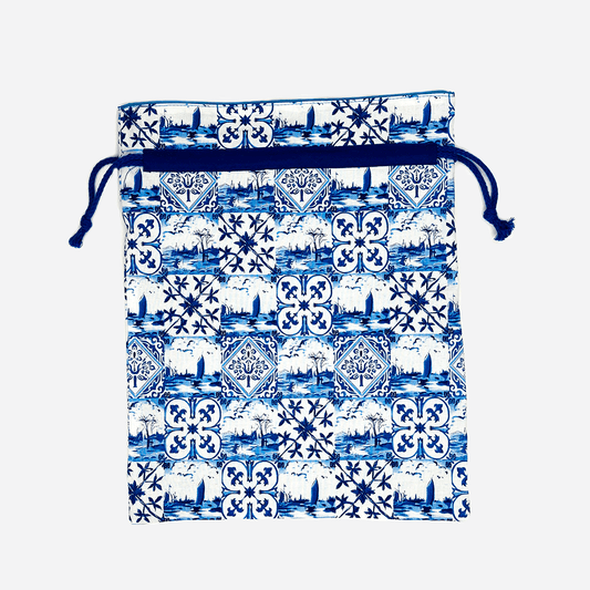 Fabric Gift Bag Delft Blue Print Tiles
