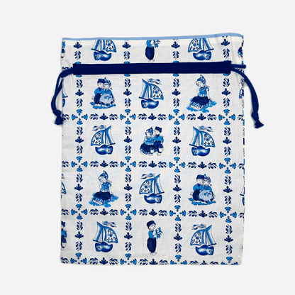 Fabric Gift Bag Delft Blue Print Clogs