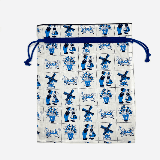 Fabric Gift Bag Delft Blue Print Cow