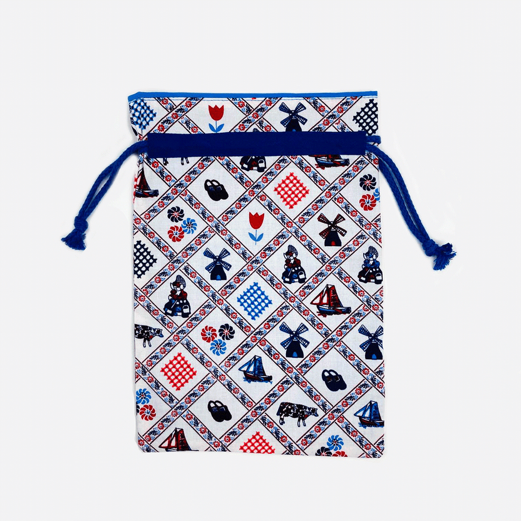 Fabric Gift Bag Delft Blue Print Tulip
