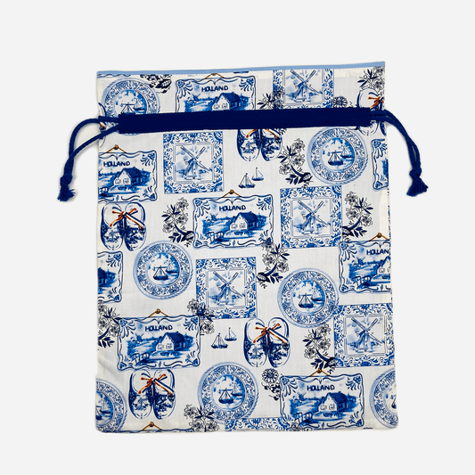 Fabric Gift Bag Delft Blue Print Windmill
