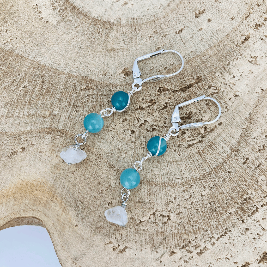 Blue Green Agate Earrings