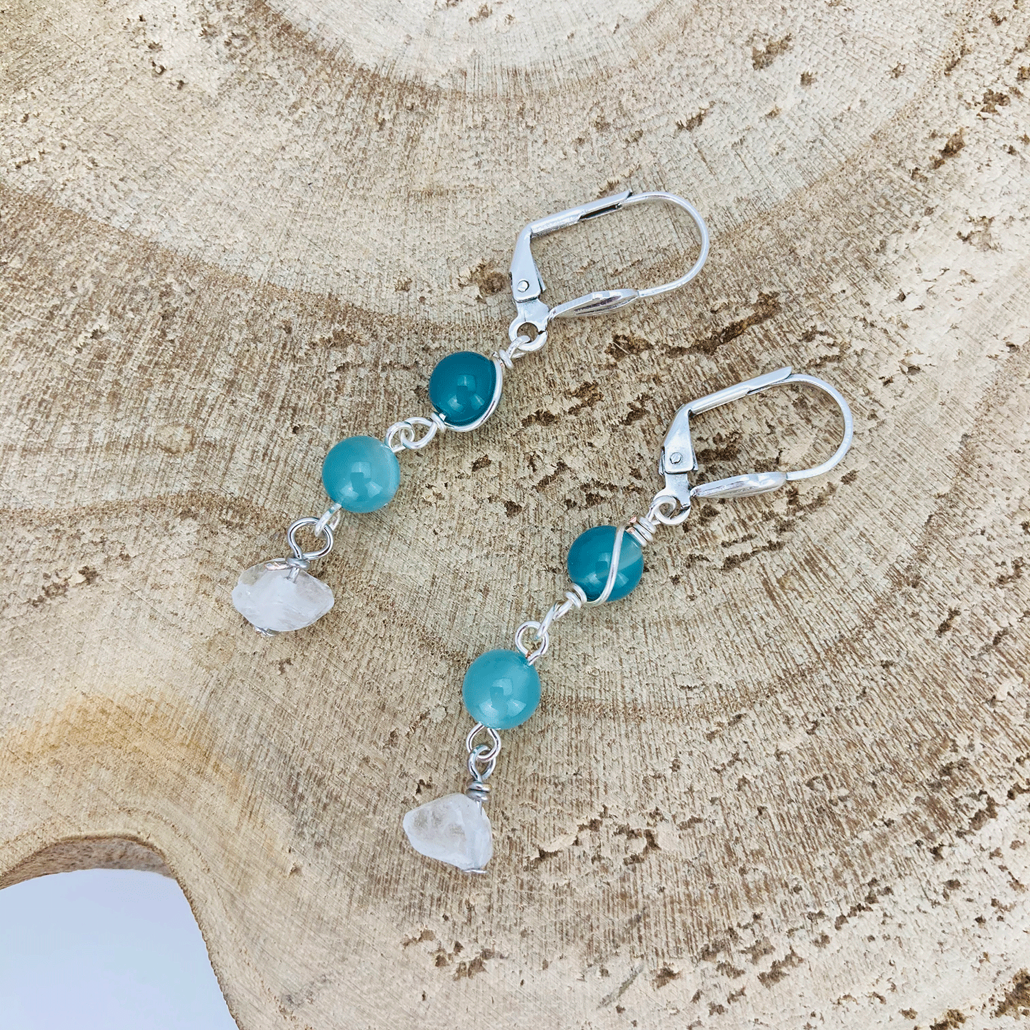 Blue Green Agate Earrings