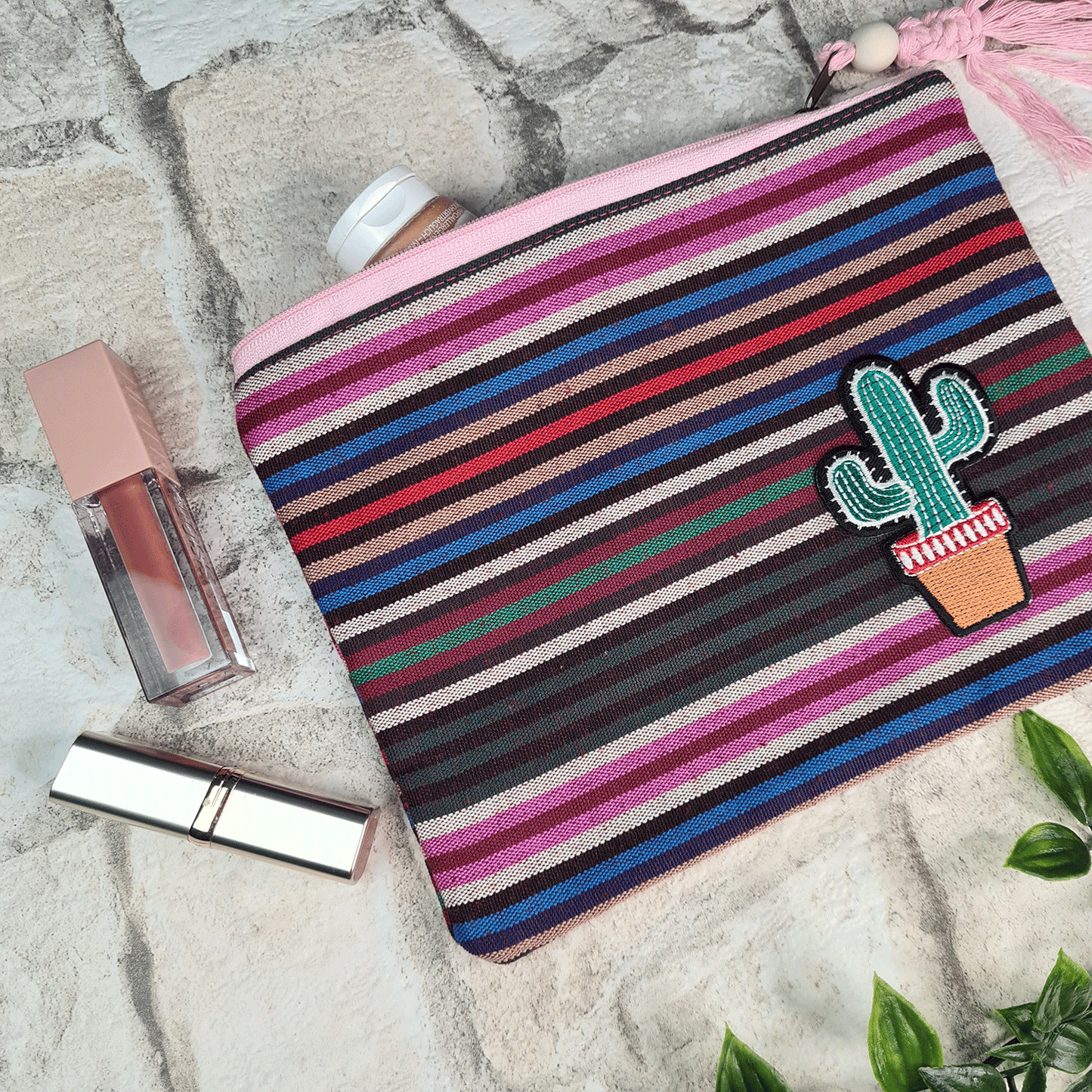 Ethnic Striped Print Cosmetic Bag