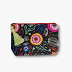 Flowered Black Print Cosmetic Bag