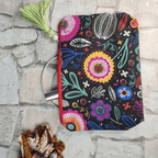 Flowered Black Print Cosmetic Bag