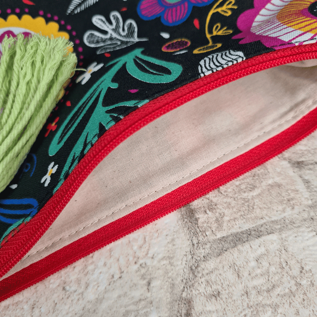 Flowered Black Print Cosmetic Bag