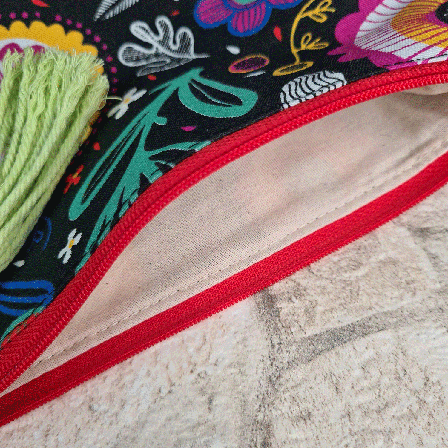 Flowered Black Print Cosmetic Bag