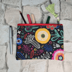 Flowered Black Print Cosmetic Bag