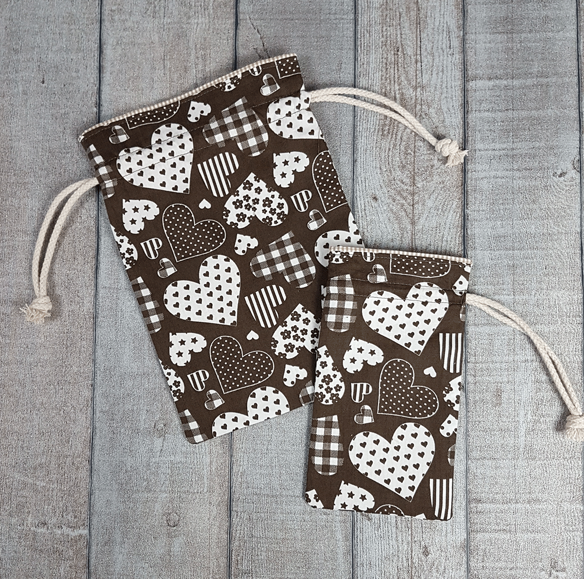 Drawstring Gift Bags Brown (set of 2)