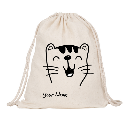 Personalized Kids Drawstring Bag Happy Cat