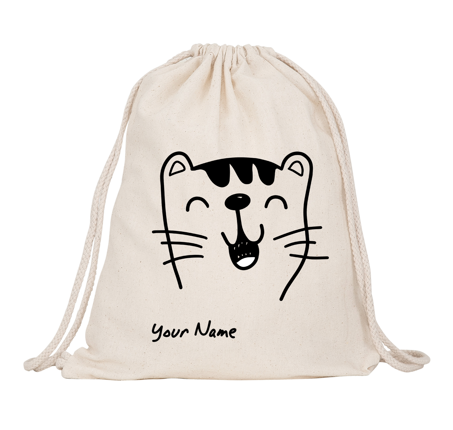 Personalized Kids Drawstring Bag Happy Cat