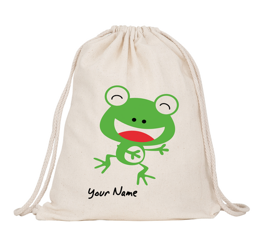 Personalized Kids Drawstring Bag Happy Frog