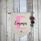 Custom Name Canvas Banner with Pom Poms for kids