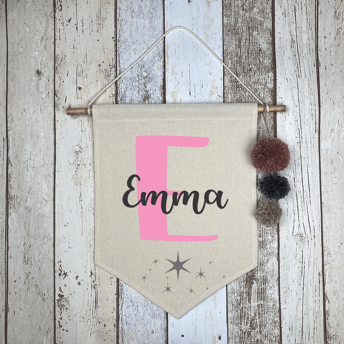 Custom Name Canvas Banner with Pom Poms for kids