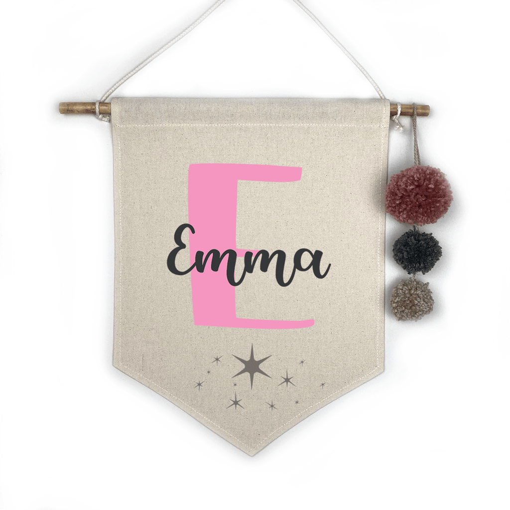 Custom Name Canvas Banner with Pom Poms for kids