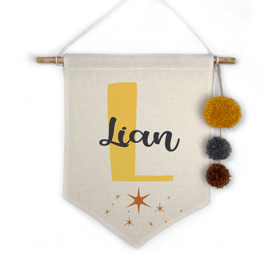 Custom Name Canvas Banner with Pom Poms for kids