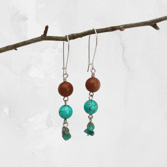 Turquoise Howlite and Red Jasper Stone Earrings