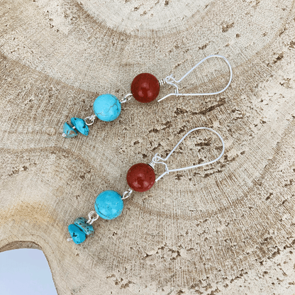 Turquoise Howlite and Red Jasper Stone Earrings
