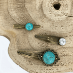 Set of 3 Vintage Hair Clips with Natural Stone Cabochons