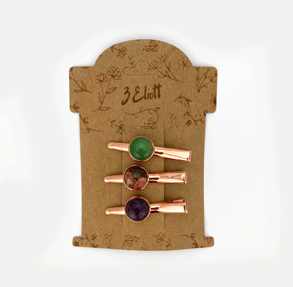 Vintage Hair Clips with natural stone cabochons