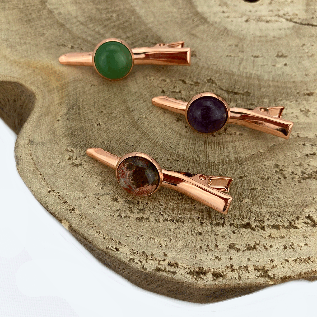 Vintage Hair Clips with natural stone cabochons