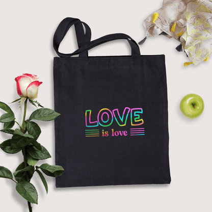 Love Is Love Gay Rainbow Pride Tote Bag Black