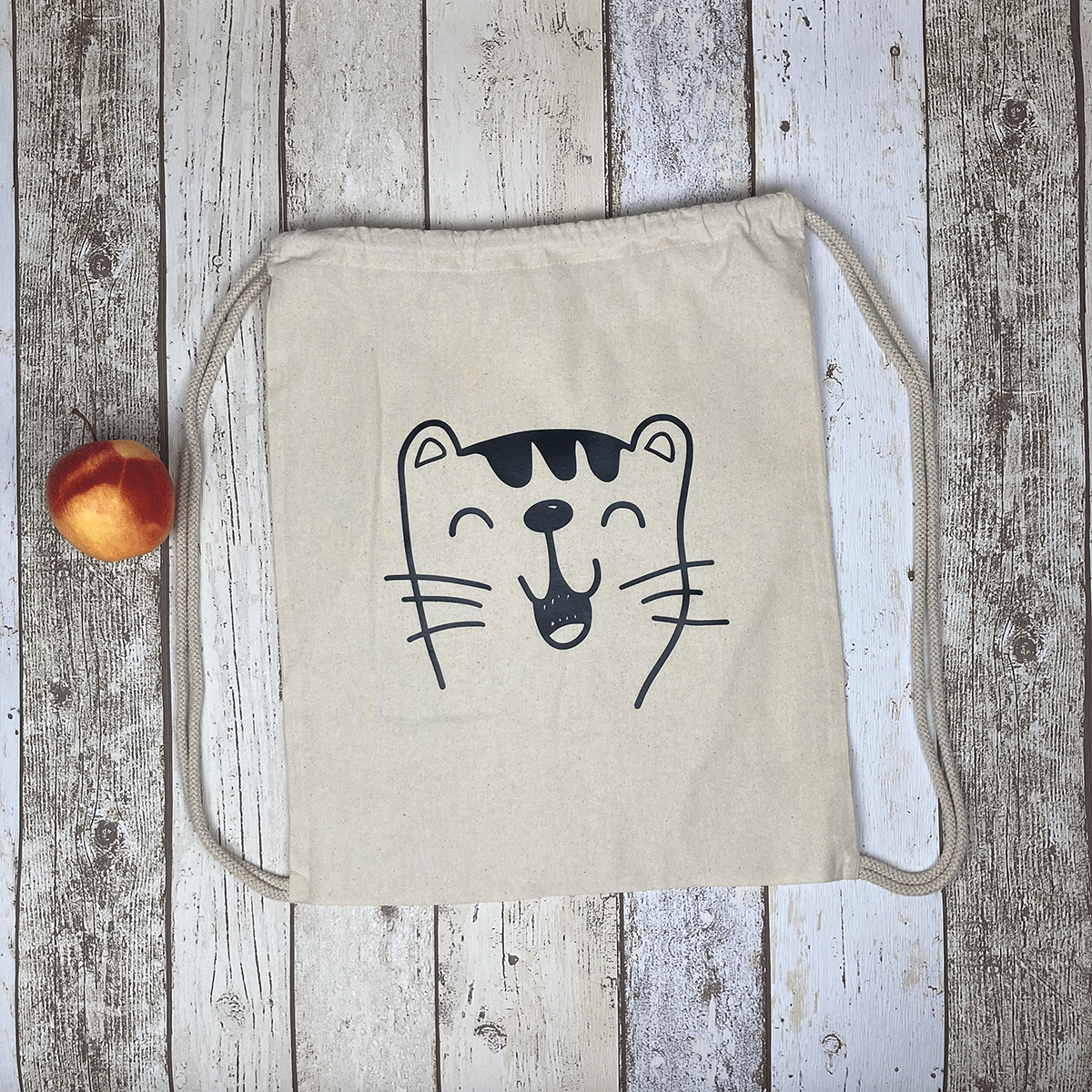 Personalized Kids Drawstring Bag Happy Cat